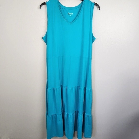 Denim & Co Dress Womens Tiered Size 1X V Neck Maxi Dress Turquoise  boho - Picture 7 of 14